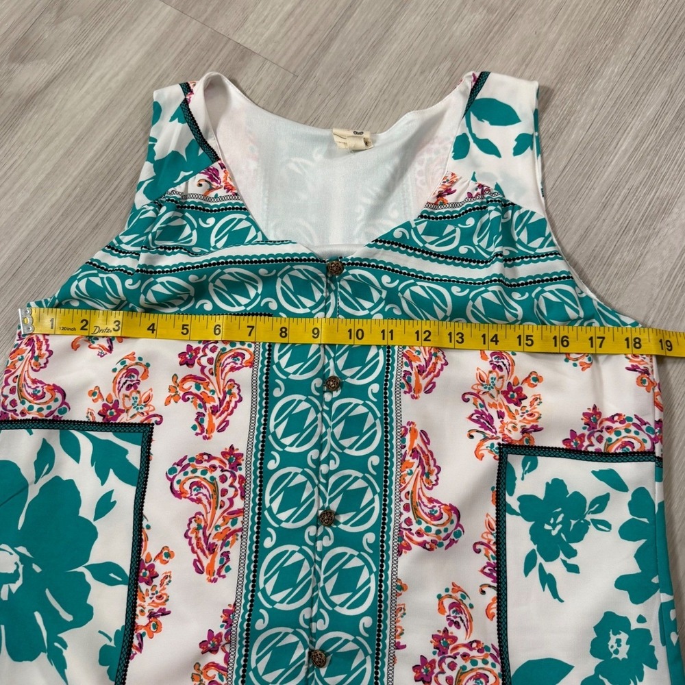 Pink Owl Sleeveless Mixed Print Shift Dress Teal Floral Paisley ID16408GUL - Picture 7 of 8